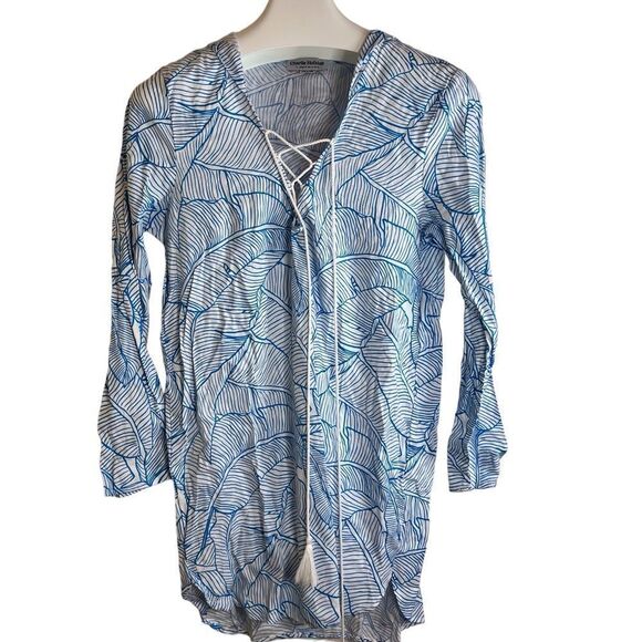 Charlie Holiday S/M Aqua‎ Blue White Tropical Swim Coverup - Picture 4 of 11